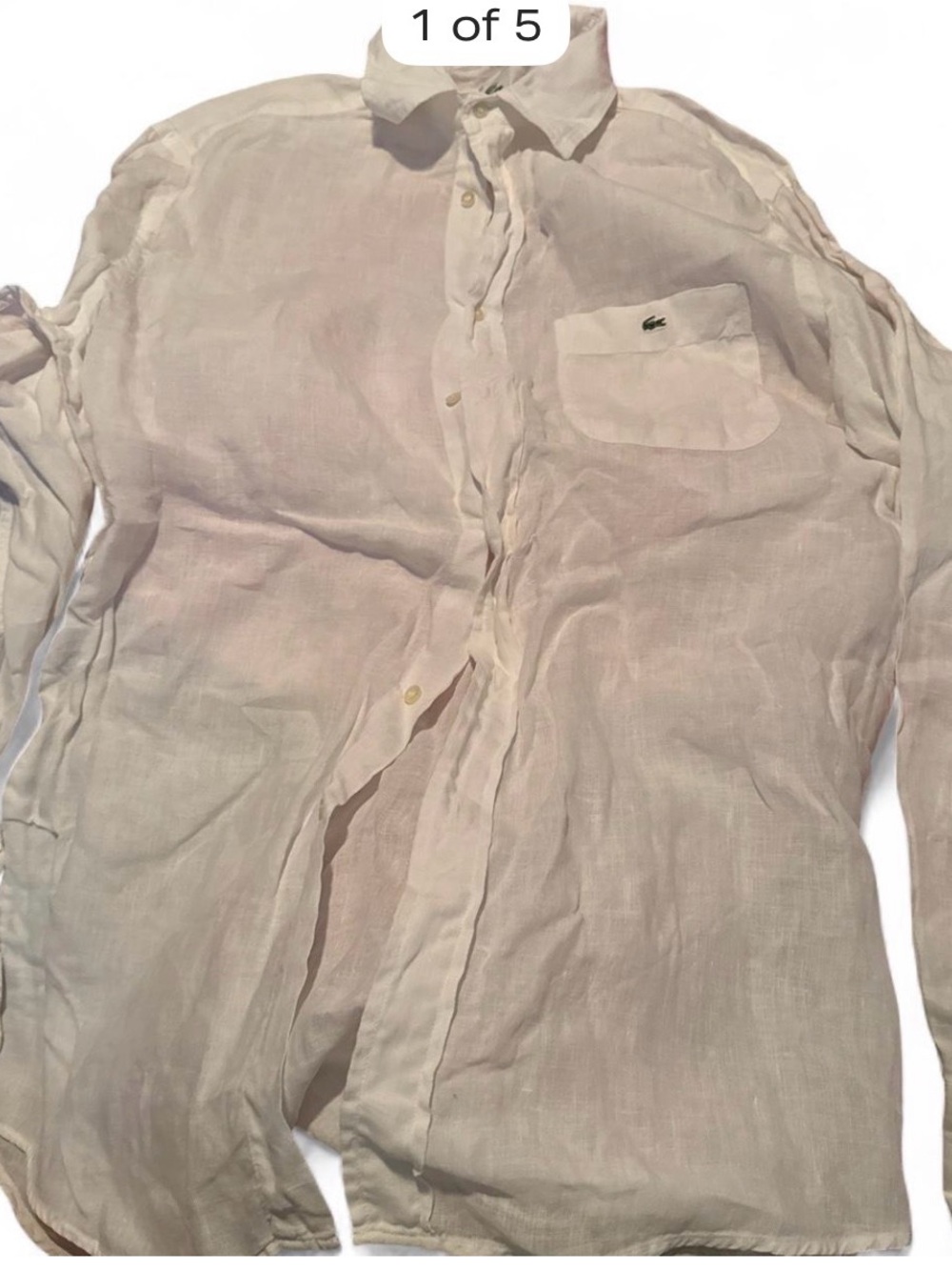 Lacoste Men’s Cream Button-Down Linen Shirt with Chest Pocket